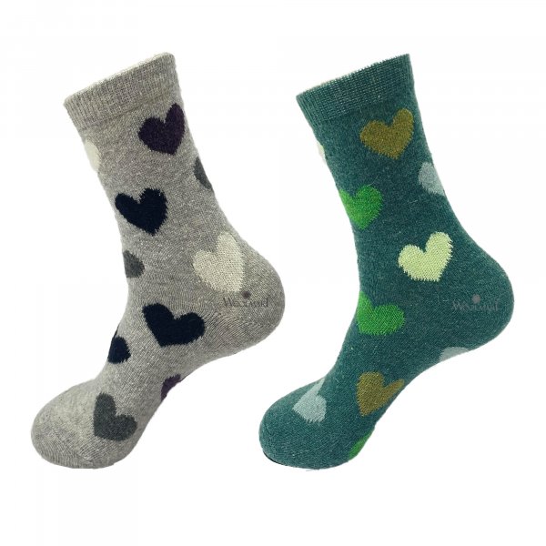 Warm Socks (Pack of 2) Grey &amp; Olive Green