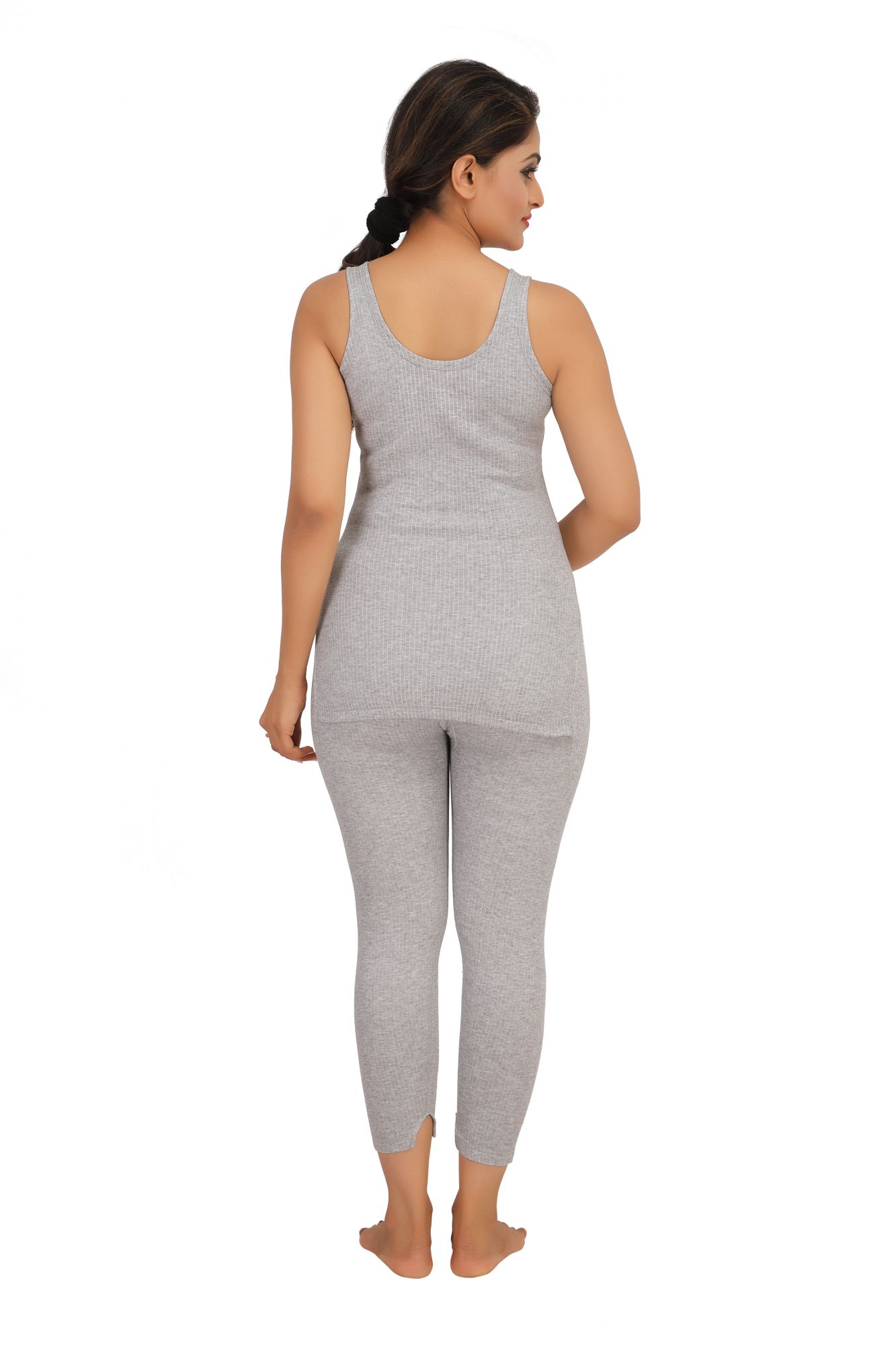 Cotton Quilted Thermal Top Sleeveless- Light Grey