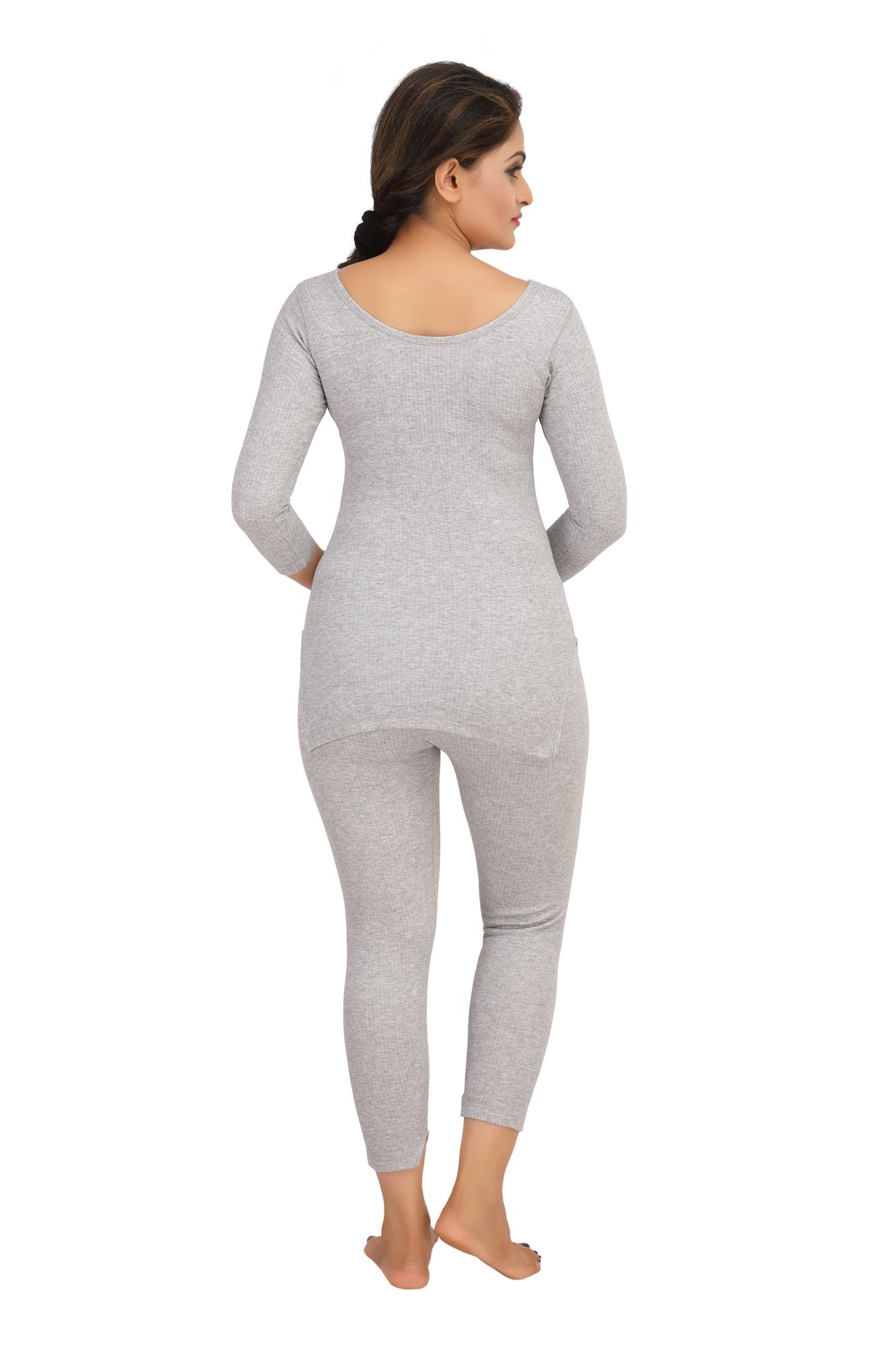 Cotton Quilted Thermal Top Full Sleeves- Light Grey